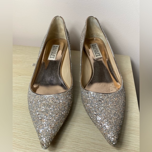 Badgley Mischka Heels glitter champagne size 6 EUC - Picture 4 of 13
